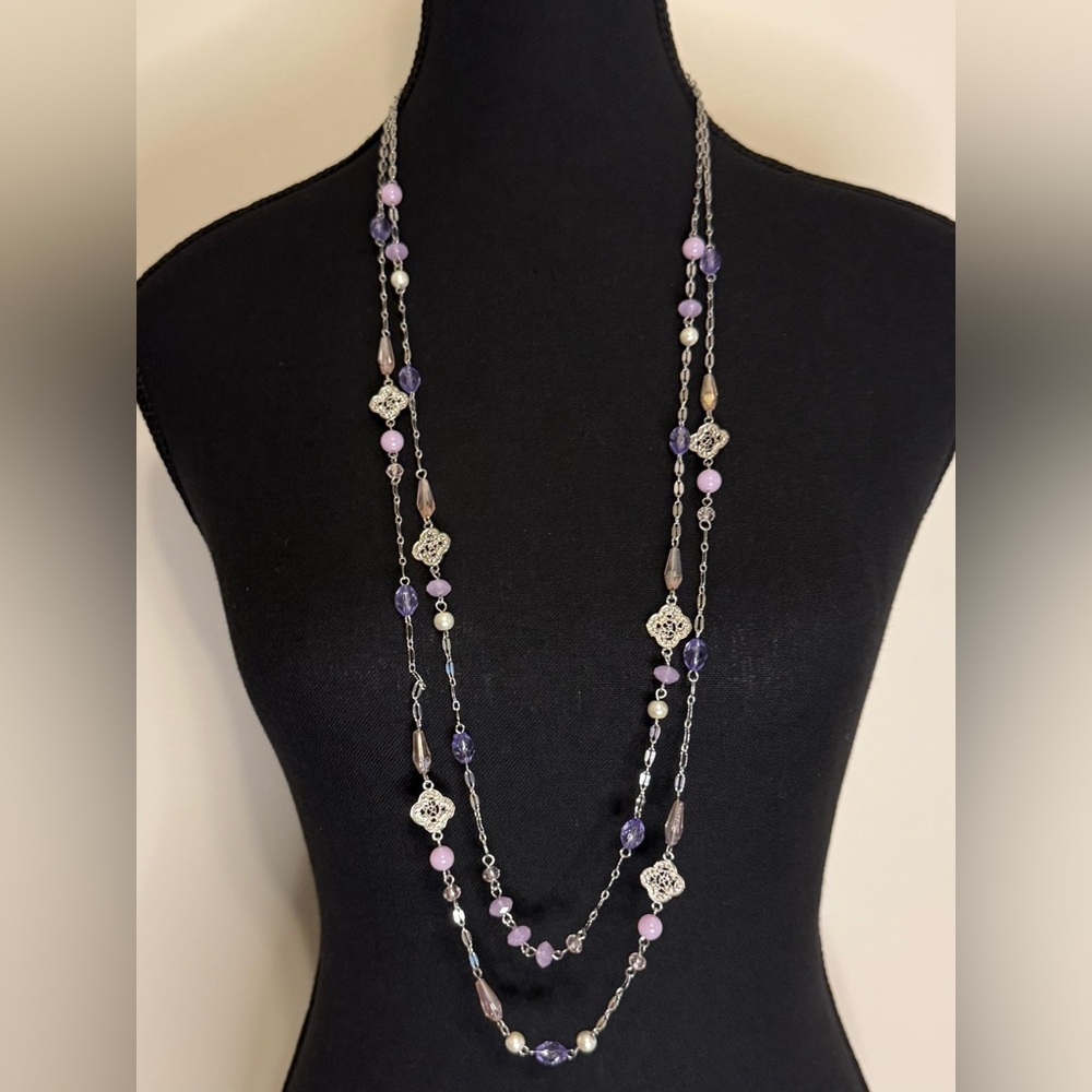 Charming Charlie Double Strand Necklace & Earrings Set New - Picture 2 of 6